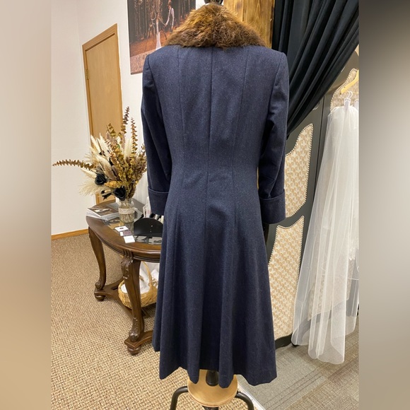 Beaver Fur Collar Wool Pea Coat sz M - Picture 4 of 8